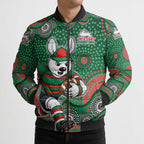 South Sydney Rabbitohs Bomber Puffer Jacket Aboriginal Dot Pattern - Rugby Mascot Heritage Pride