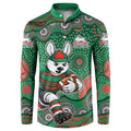 South Sydney Rabbitohs Button Sweatshirt Aboriginal Dot Pattern - Rugby Mascot Heritage Pride
