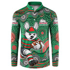 South Sydney Rabbitohs Button Sweatshirt Aboriginal Dot Pattern - Rugby Mascot Heritage Pride