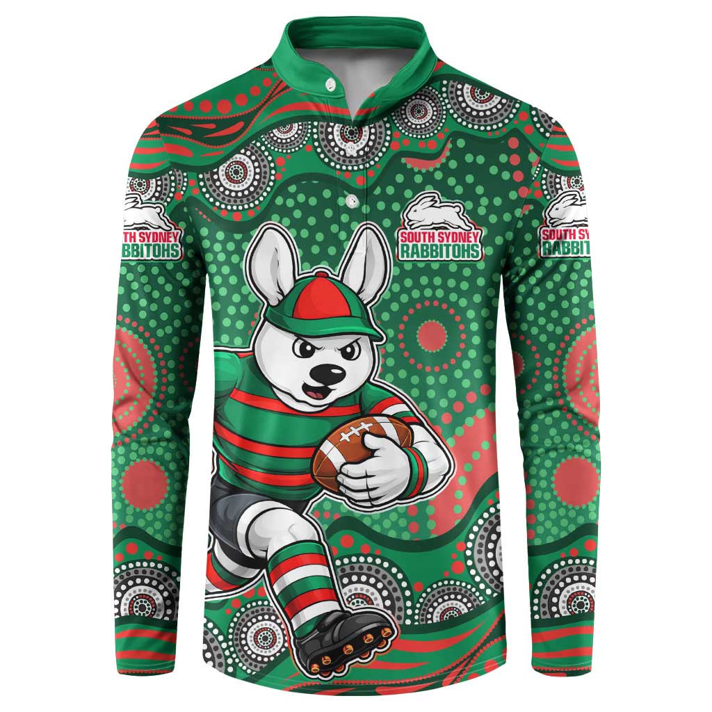 South Sydney Rabbitohs Button Sweatshirt Aboriginal Dot Pattern - Rugby Mascot Heritage Pride