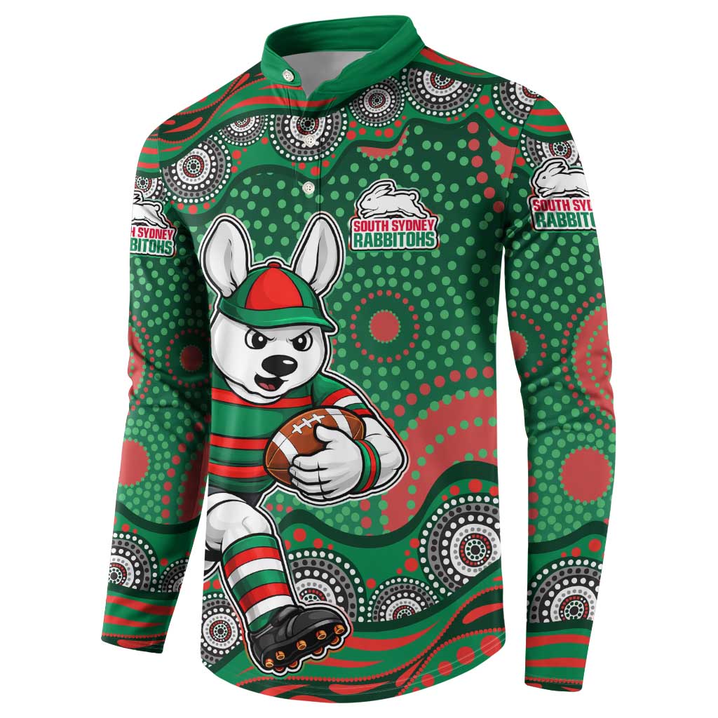 South Sydney Rabbitohs Button Sweatshirt Aboriginal Dot Pattern - Rugby Mascot Heritage Pride