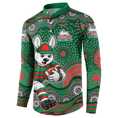 South Sydney Rabbitohs Button Sweatshirt Aboriginal Dot Pattern - Rugby Mascot Heritage Pride
