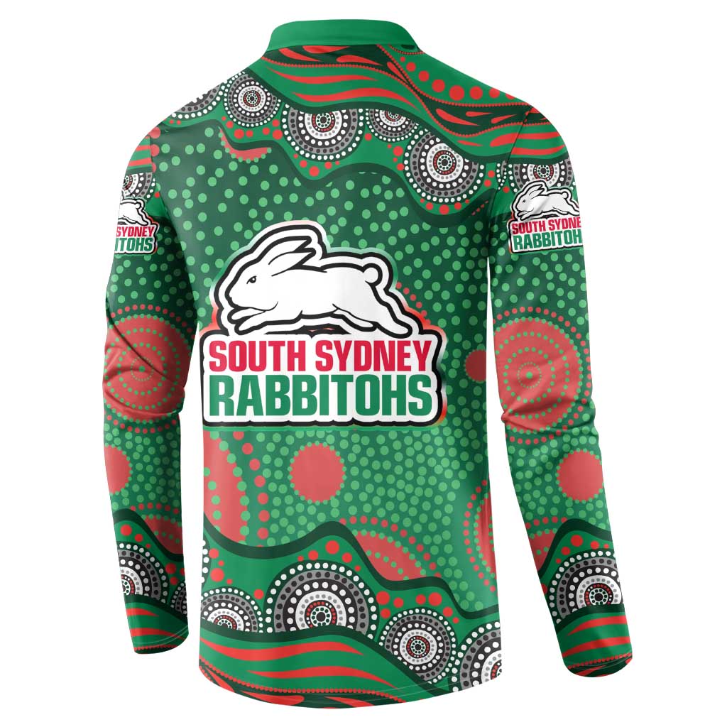 South Sydney Rabbitohs Button Sweatshirt Aboriginal Dot Pattern - Rugby Mascot Heritage Pride