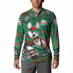 South Sydney Rabbitohs Button Sweatshirt Aboriginal Dot Pattern - Rugby Mascot Heritage Pride