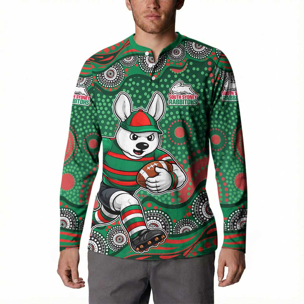 South Sydney Rabbitohs Button Sweatshirt Aboriginal Dot Pattern - Rugby Mascot Heritage Pride