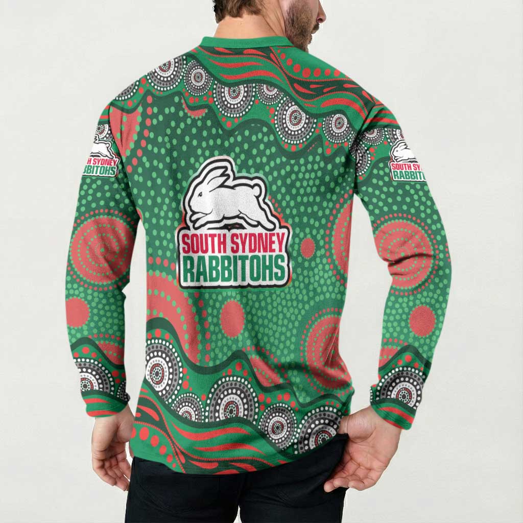 South Sydney Rabbitohs Button Sweatshirt Aboriginal Dot Pattern - Rugby Mascot Heritage Pride