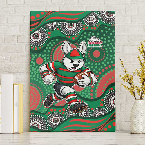 South Sydney Rabbitohs Canvas Wall Art Aboriginal Dot Pattern - Rugby Mascot Heritage Pride