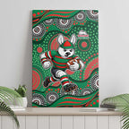 South Sydney Rabbitohs Canvas Wall Art Aboriginal Dot Pattern - Rugby Mascot Heritage Pride