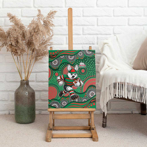South Sydney Rabbitohs Canvas Wall Art Aboriginal Dot Pattern - Rugby Mascot Heritage Pride