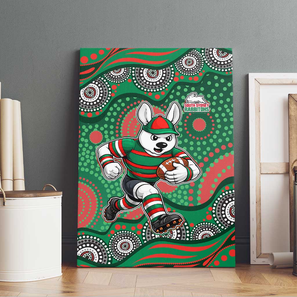 South Sydney Rabbitohs Canvas Wall Art Aboriginal Dot Pattern - Rugby Mascot Heritage Pride