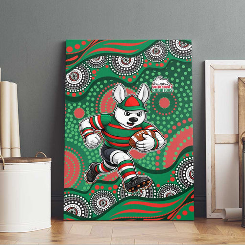 South Sydney Rabbitohs Canvas Wall Art Aboriginal Dot Pattern - Rugby Mascot Heritage Pride