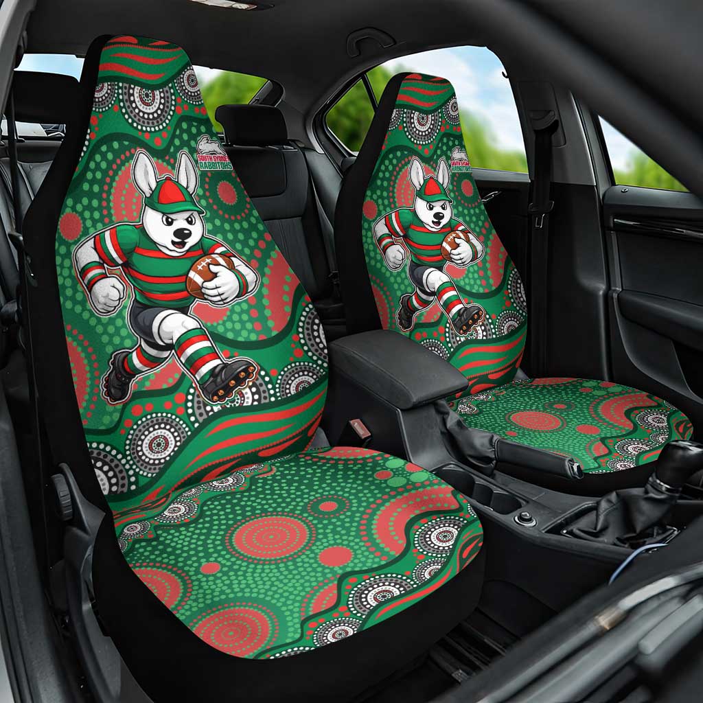 South Sydney Rabbitohs Car Seat Cover Aboriginal Dot Pattern - Rugby Mascot Heritage Pride