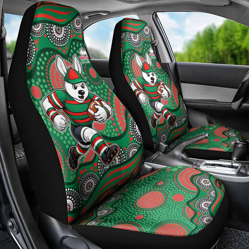 South Sydney Rabbitohs Car Seat Cover Aboriginal Dot Pattern - Rugby Mascot Heritage Pride