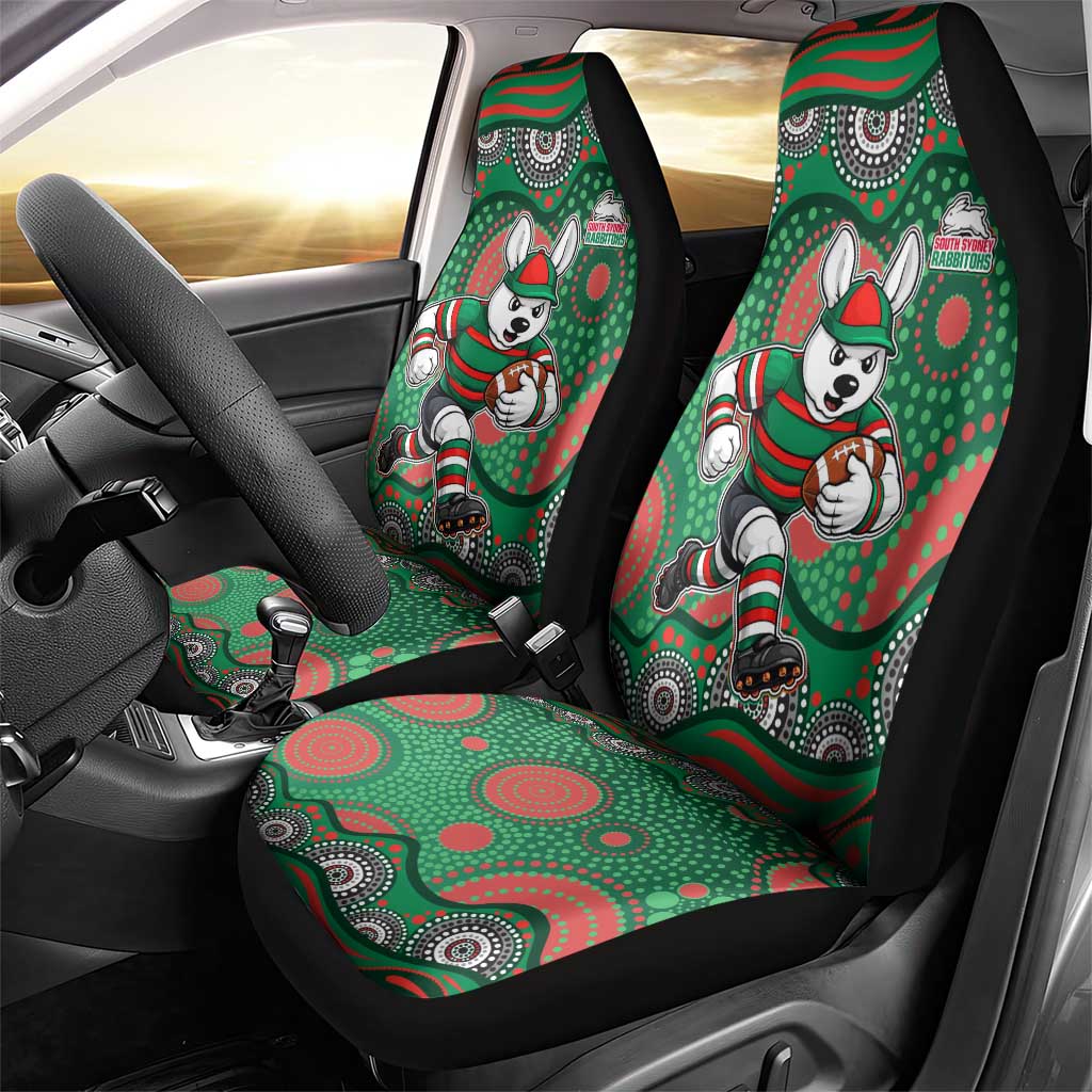 South Sydney Rabbitohs Car Seat Cover Aboriginal Dot Pattern - Rugby Mascot Heritage Pride