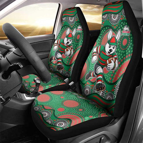 South Sydney Rabbitohs Car Seat Cover Aboriginal Dot Pattern - Rugby Mascot Heritage Pride