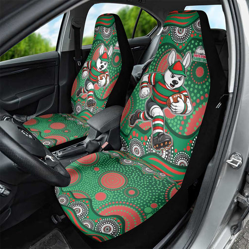 South Sydney Rabbitohs Car Seat Cover Aboriginal Dot Pattern - Rugby Mascot Heritage Pride