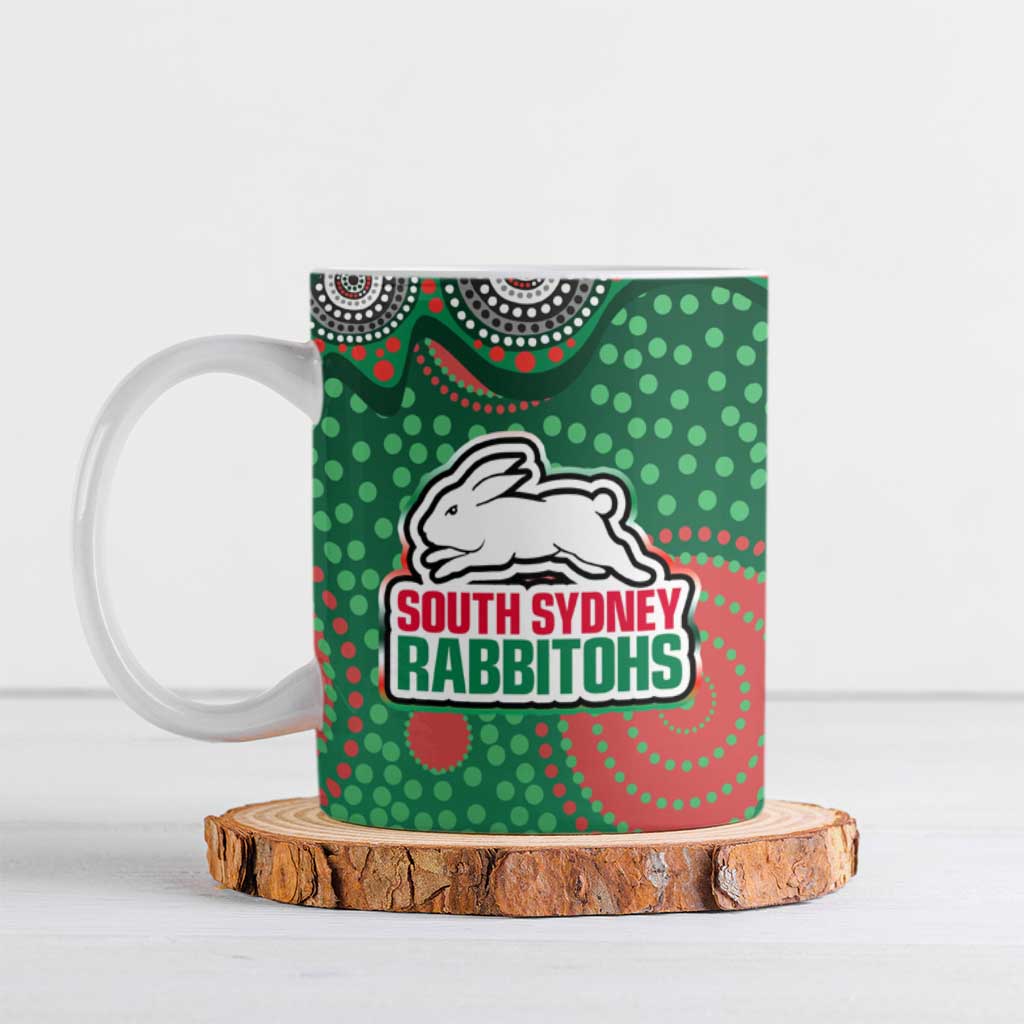 South Sydney Rabbitohs Ceramic Mug Aboriginal Dot Pattern - Rugby Mascot Heritage Pride