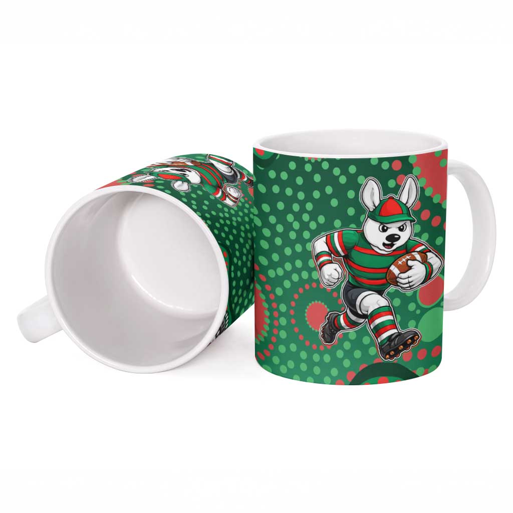 South Sydney Rabbitohs Ceramic Mug Aboriginal Dot Pattern - Rugby Mascot Heritage Pride