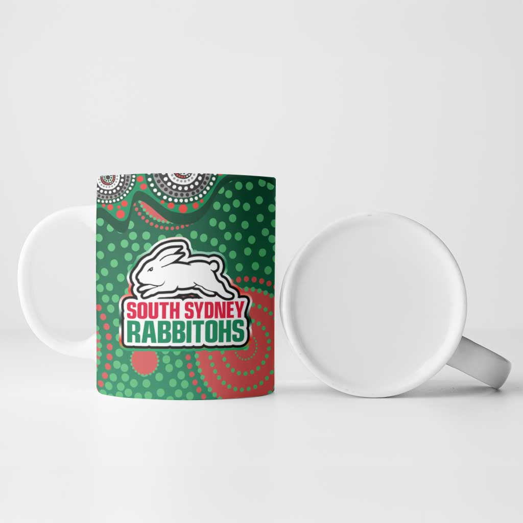 South Sydney Rabbitohs Ceramic Mug Aboriginal Dot Pattern - Rugby Mascot Heritage Pride