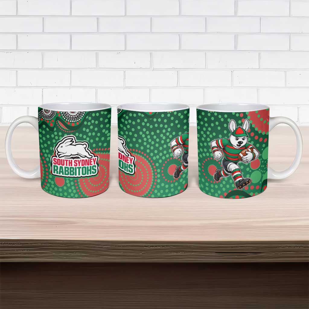 South Sydney Rabbitohs Ceramic Mug Aboriginal Dot Pattern - Rugby Mascot Heritage Pride
