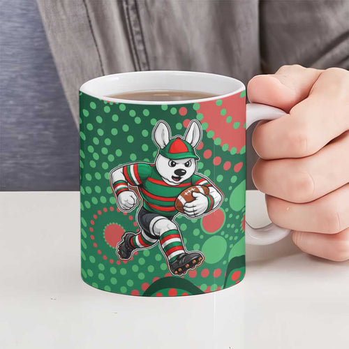 South Sydney Rabbitohs Ceramic Mug Aboriginal Dot Pattern - Rugby Mascot Heritage Pride