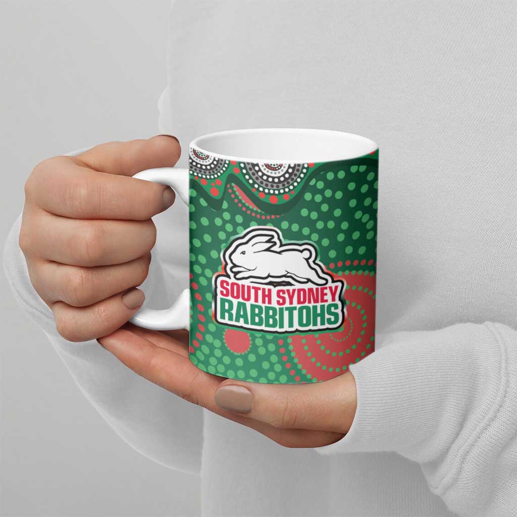 South Sydney Rabbitohs Ceramic Mug Aboriginal Dot Pattern - Rugby Mascot Heritage Pride
