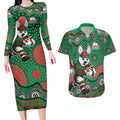 South Sydney Rabbitohs Couples Matching Long Sleeve Bodycon Dress and Hawaiian Shirt Aboriginal Dot Pattern - Rugby Mascot Heritage Pride