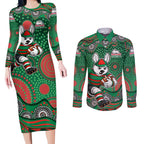 South Sydney Rabbitohs Couples Matching Long Sleeve Bodycon Dress and Long Sleeve Button Shirt Aboriginal Dot Pattern - Rugby Mascot Heritage Pride