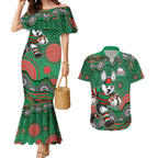 South Sydney Rabbitohs Couples Matching Mermaid Dress and Hawaiian Shirt Aboriginal Dot Pattern - Rugby Mascot Heritage Pride