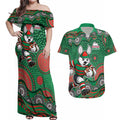 South Sydney Rabbitohs Couples Matching Off Shoulder Maxi Dress and Hawaiian Shirt Aboriginal Dot Pattern - Rugby Mascot Heritage Pride