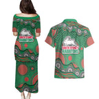 South Sydney Rabbitohs Couples Matching Puletasi and Hawaiian Shirt Aboriginal Dot Pattern - Rugby Mascot Heritage Pride