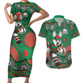 South Sydney Rabbitohs Couples Matching Short Sleeve Bodycon Dress and Hawaiian Shirt Aboriginal Dot Pattern - Rugby Mascot Heritage Pride