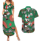South Sydney Rabbitohs Couples Matching Summer Maxi Dress and Hawaiian Shirt Aboriginal Dot Pattern - Rugby Mascot Heritage Pride
