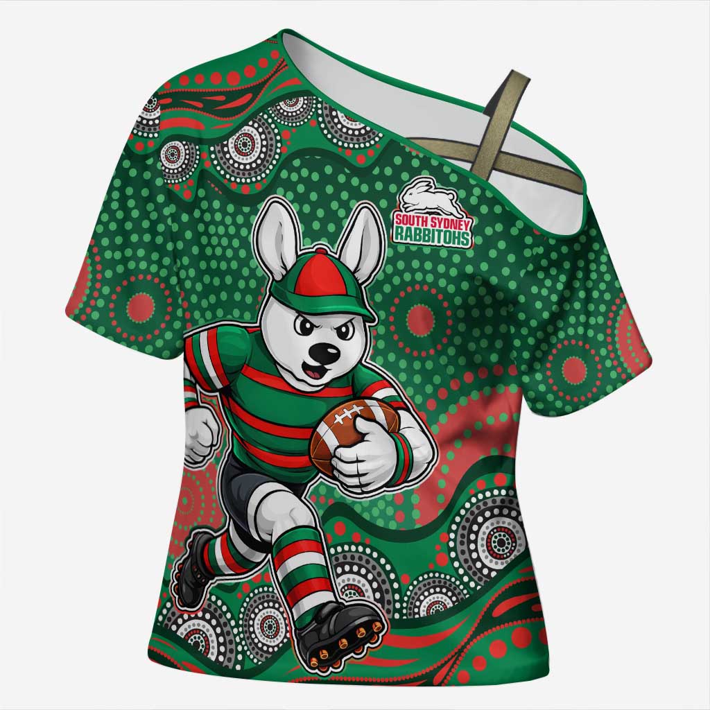 South Sydney Rabbitohs Cross Shoulder Shirt Aboriginal Dot Pattern - Rugby Mascot Heritage Pride
