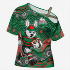 South Sydney Rabbitohs Cross Shoulder Shirt Aboriginal Dot Pattern - Rugby Mascot Heritage Pride