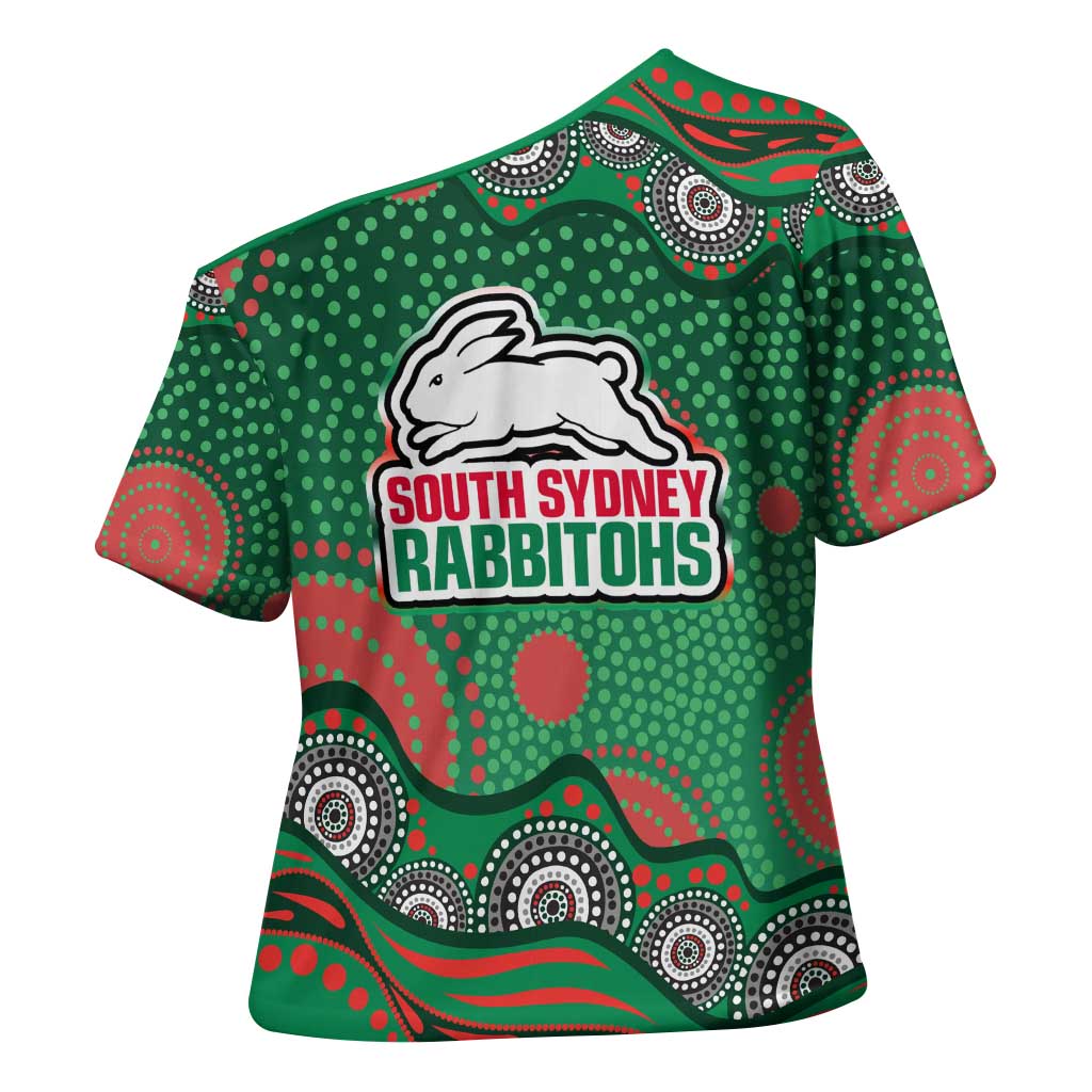 South Sydney Rabbitohs Cross Shoulder Shirt Aboriginal Dot Pattern - Rugby Mascot Heritage Pride