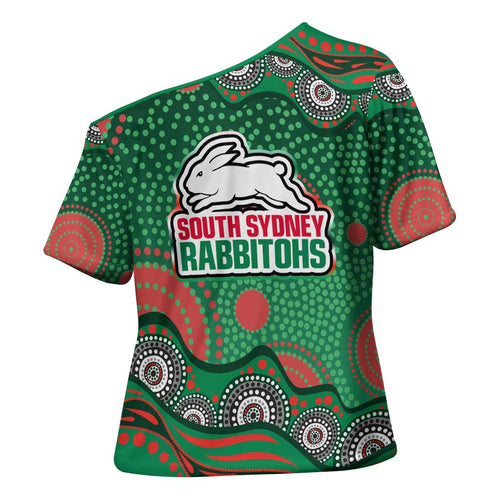 South Sydney Rabbitohs Cross Shoulder Shirt Aboriginal Dot Pattern - Rugby Mascot Heritage Pride