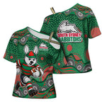 South Sydney Rabbitohs Cross Shoulder Shirt Aboriginal Dot Pattern - Rugby Mascot Heritage Pride