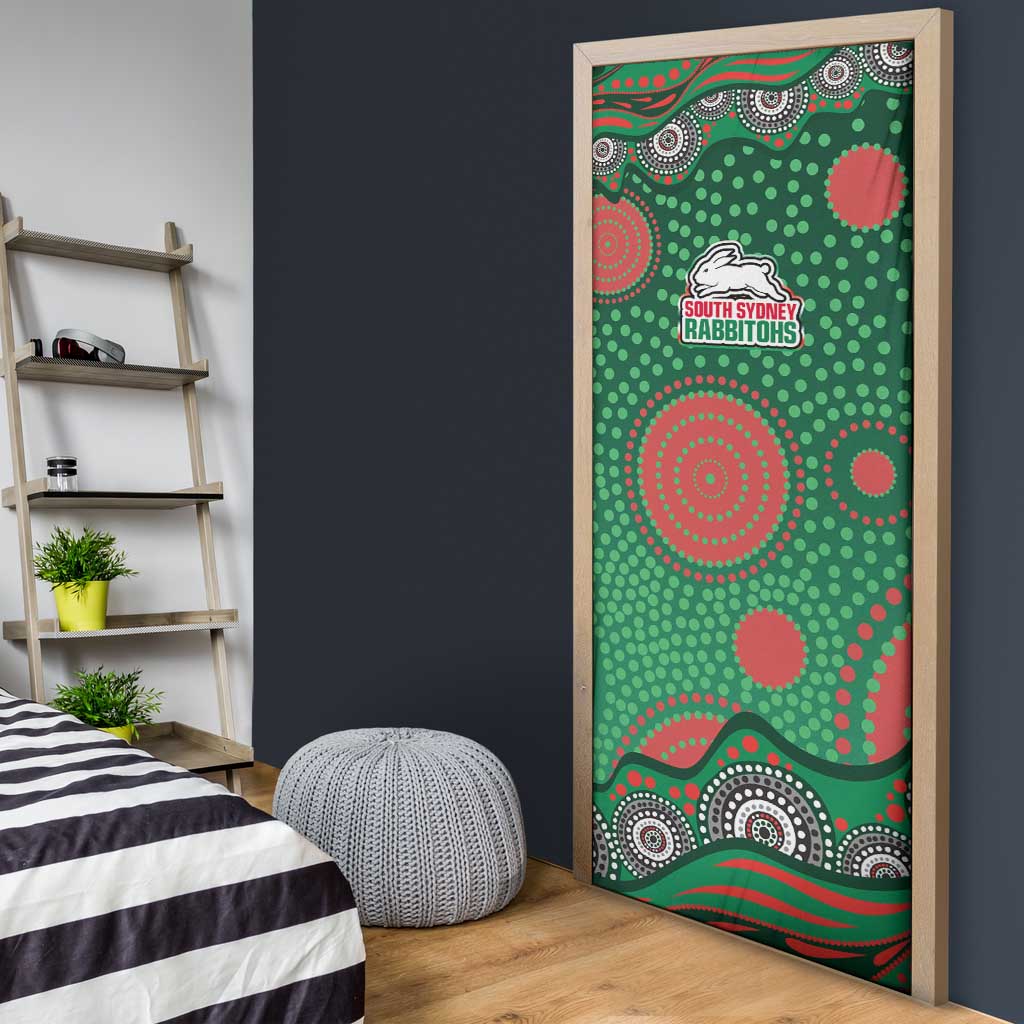 South Sydney Rabbitohs Door Cover Aboriginal Dot Pattern - Rugby Mascot Heritage Pride