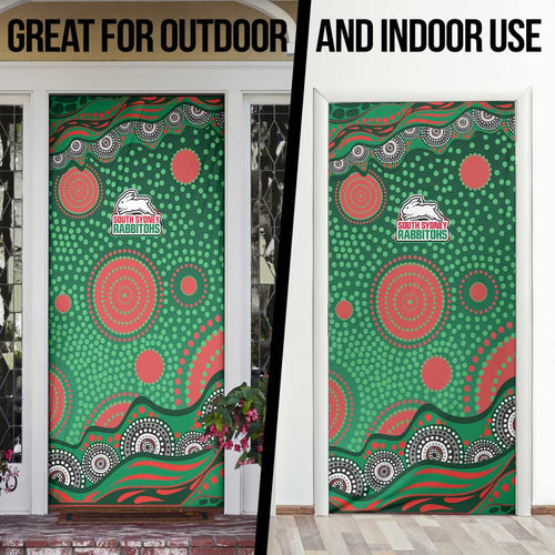 South Sydney Rabbitohs Door Cover Aboriginal Dot Pattern - Rugby Mascot Heritage Pride