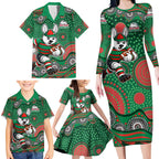 South Sydney Rabbitohs Family Matching Long Sleeve Bodycon Dress and Hawaiian Shirt Aboriginal Dot Pattern - Rugby Mascot Heritage Pride