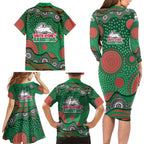 South Sydney Rabbitohs Family Matching Long Sleeve Bodycon Dress and Hawaiian Shirt Aboriginal Dot Pattern - Rugby Mascot Heritage Pride