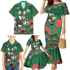 South Sydney Rabbitohs Family Matching Mermaid Dress and Hawaiian Shirt Aboriginal Dot Pattern - Rugby Mascot Heritage Pride