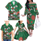 South Sydney Rabbitohs Family Matching Off The Shoulder Long Sleeve Dress and Hawaiian Shirt Aboriginal Dot Pattern - Rugby Mascot Heritage Pride