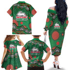 South Sydney Rabbitohs Family Matching Off The Shoulder Long Sleeve Dress and Hawaiian Shirt Aboriginal Dot Pattern - Rugby Mascot Heritage Pride