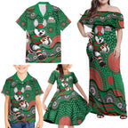 South Sydney Rabbitohs Family Matching Off Shoulder Maxi Dress and Hawaiian Shirt Aboriginal Dot Pattern - Rugby Mascot Heritage Pride