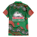 South Sydney Rabbitohs Family Matching Off Shoulder Maxi Dress and Hawaiian Shirt Aboriginal Dot Pattern - Rugby Mascot Heritage Pride