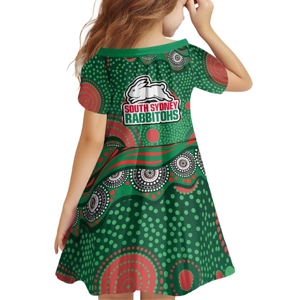 South Sydney Rabbitohs Family Matching Off Shoulder Short Dress and Hawaiian Shirt Aboriginal Dot Pattern - Rugby Mascot Heritage Pride