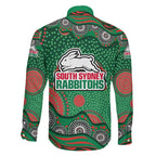 South Sydney Rabbitohs Family Matching Off Shoulder Short Dress and Hawaiian Shirt Aboriginal Dot Pattern - Rugby Mascot Heritage Pride