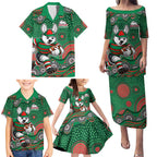 South Sydney Rabbitohs Family Matching Puletasi and Hawaiian Shirt Aboriginal Dot Pattern - Rugby Mascot Heritage Pride